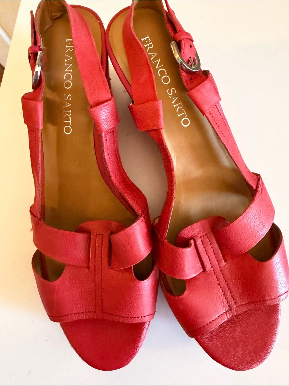Franco Sarto Red Leather Open-Toe Slingback Sandals